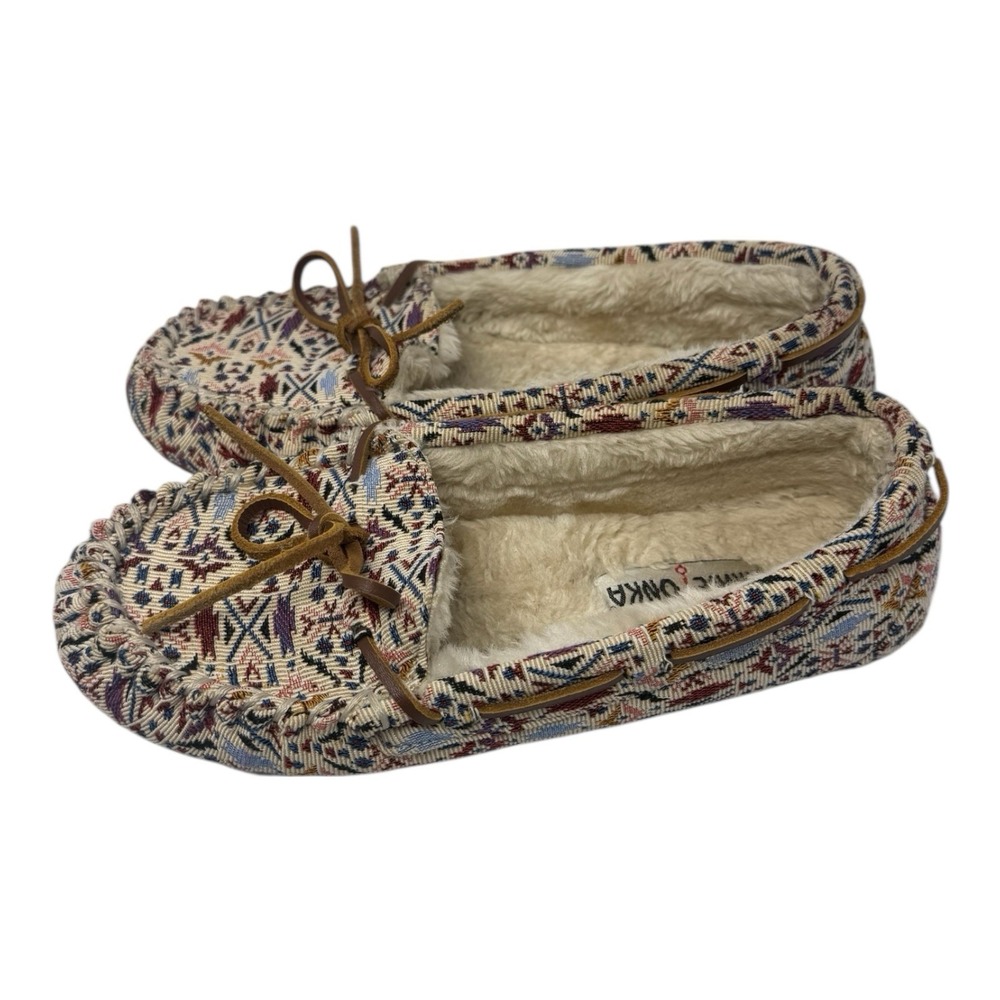 Y2K Vibe 🔥Minnetonka 🤑Britt Trapper Multicolor Aztec Tribal Fur Slippers 9 - Picture 4 of 7